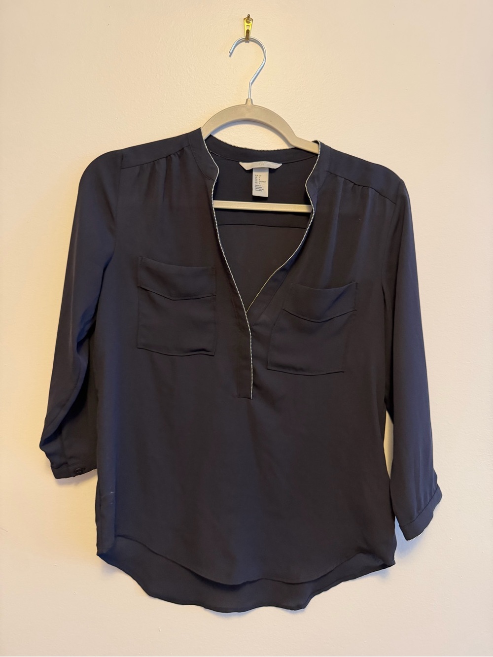 H&M Navy V-Notch Pocket Blouse